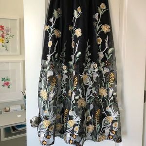 Maje Black Embroidery Midi Skirt